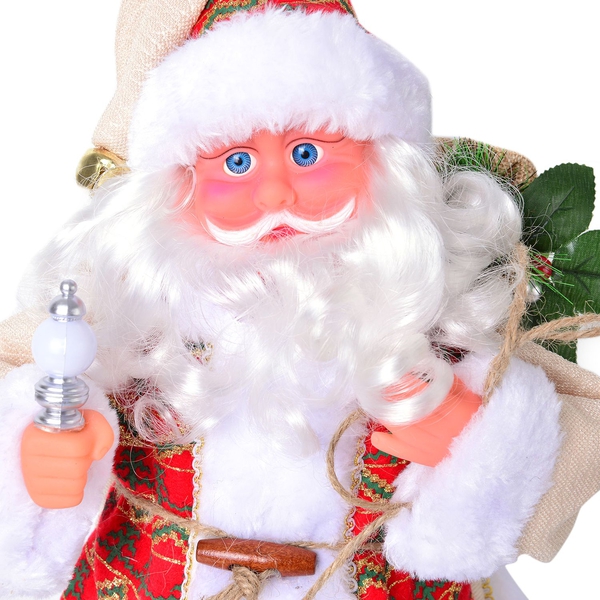 White and Red Singing Santa with Silver Magic Wand and Gift Bag (Size 47 Cm)