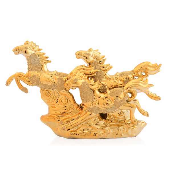 Home Decor - Golden Colour Ceramic Three Horses (Size 25x16x6 Cm)