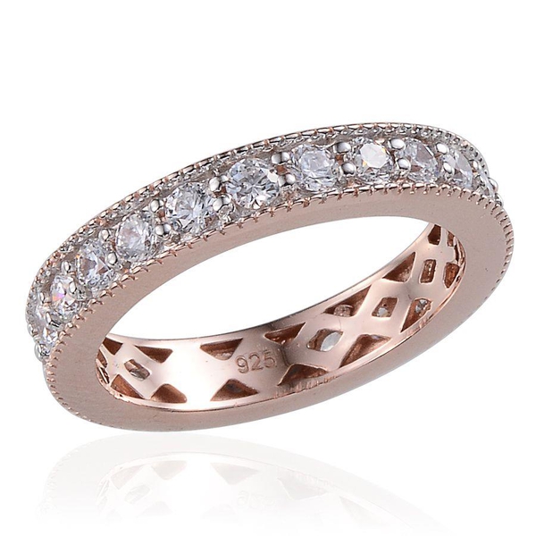 Set of 3 - Simulated Diamond (Rnd) Full Eternity Ring in 14K Gold, Rose Gold and Platinum Overlay Sterling Silver 3.750 Ct.