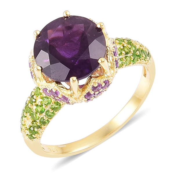 Amethyst (Rnd 4.50 Ct), Chrome Diopside Ring in Yellow Gold Overlay Sterling Silver 5.810 Ct.