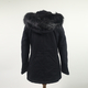 Solid Black Parka Jacket with Faux Fur Trim Detachable Hood and Zip Fastening (Size 16)