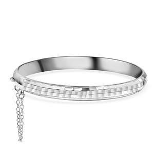 Rhodium Overlay Sterling Silver Bangle (Size 7.5) With Clasp and Safety Chain, Silver Wt. 7.85 Gms