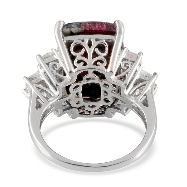 Natural  Eudialyte (Cush 8.75 Ct), White Topaz Ring in Platinum Overlay Sterling Silver 10.250 Ct.