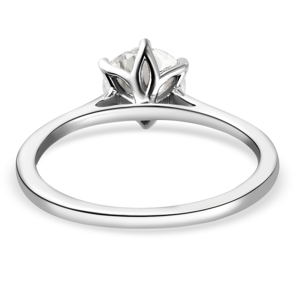 Moissanite Solitaire Ring in Platinum Overlay Sterling Silver 1 Ct.
