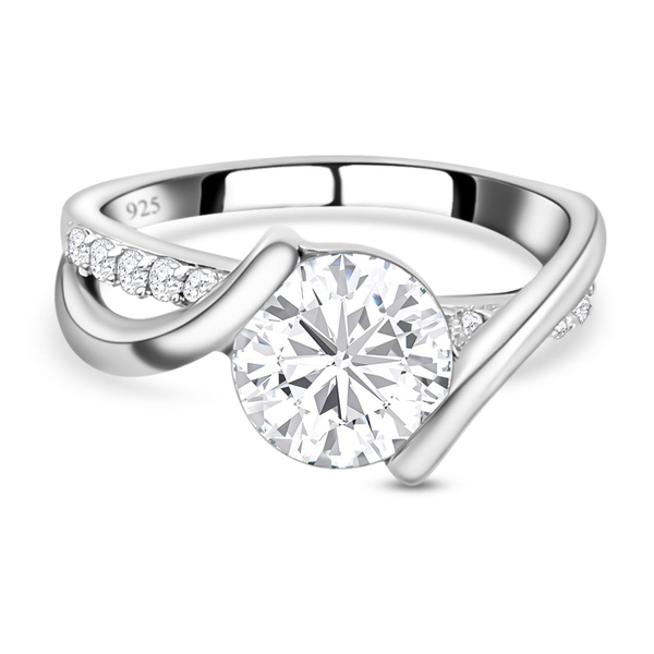 Moissanite Ring in Platinum Overlay Sterling Silver 1.96 Ct.