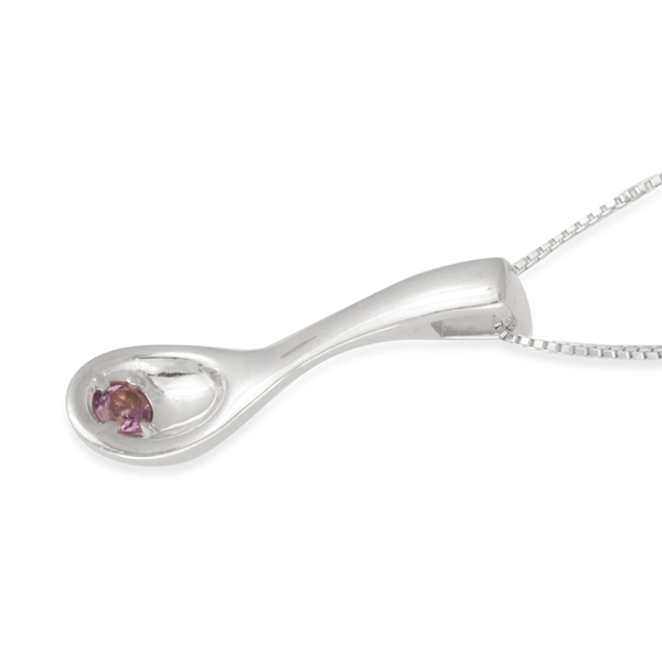 JCK Vegas Collection ELANZA AAA Simulated Amethyst (Rnd) Solitaire Pendant With Chain in Rhodium Plated Sterling Silver