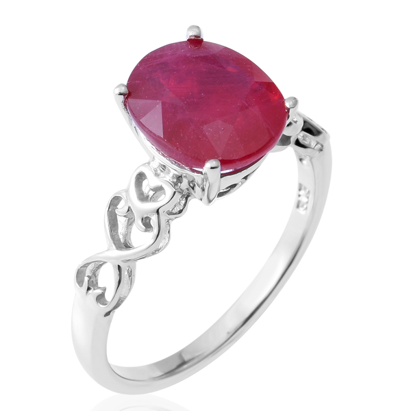 African Ruby (Ovl 11x9 mm) Ring in Rhodium Overlay Sterling Silver 5.00 Ct.