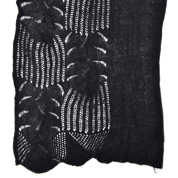 Lace Design Black Colour Knitted Scarf (Size 180x60 Cm)