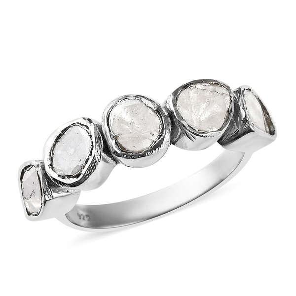 Artisan Crafted Polki Diamond Five Stone Ring in Platinum Overlay Sterling Silver 0.50 Ct.