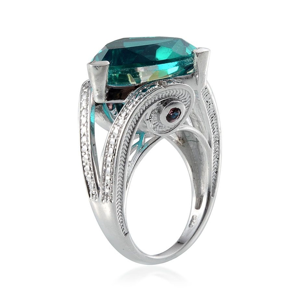 Capri Blue Quartz (Trl 11.75 Ct), Rhodolite Garnet and Diamond Ring in Platinum Overlay Sterling Silver 11.910 Ct.