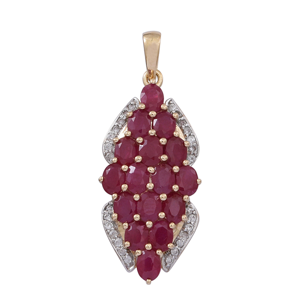 9K Y Gold Ruby (Ovl), Natural Cambodian White Zircon Pendant 4.040 Ct.