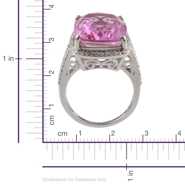 Kunzite Colour Quartz (Cush 20.75 Ct), Diamond Ring in Platinum Overlay Sterling Silver 20.820 Ct.