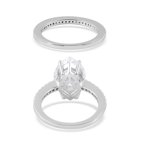 ELANZA AAA Simulated White Diamond 2 Ring Set in Platinum Overlay Sterling Silver