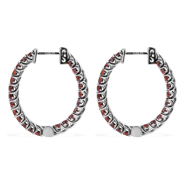 Lustro Stella Simulated Red Diamond (Rnd) Inside-Out Earrings (with Clasp) in Rhodium Overlay Sterling Silver
