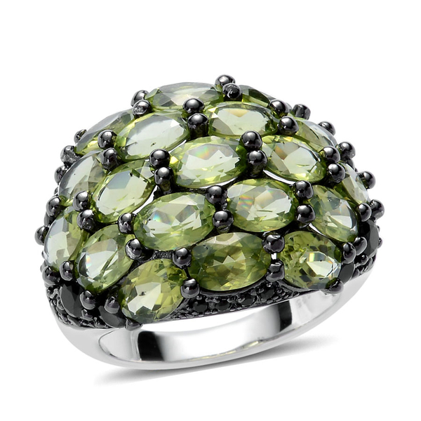 AA Hebei Peridot (Ovl), Boi Ploi Black Spinel Cluster Ring in Black Rhodium Plated Sterling Silver 1