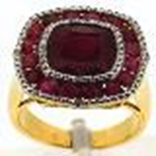 African Ruby (Cush 6.25 Ct), Ruby and White Topaz Ring in 14K Y Gold Overlay Sterling Silver 9.350 C