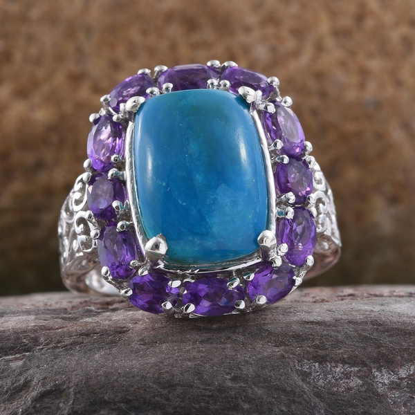 Natural Rare Opalina (Cush 4.65 Ct), Amethyst Ring in Platinum Overlay Sterling Silver 6.500 Ct.