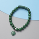 Malachite Stretchable Bracelet (Size 7) with Charm in Silver Tone