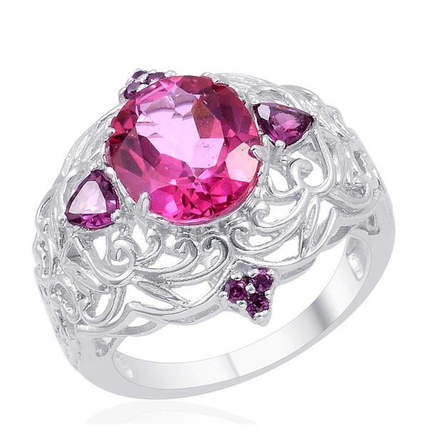 Designer Collection Mystic Pink Coated Topaz (Ovl 7.50 Ct), Rhodolite Garnet Ring in Platinum Overla