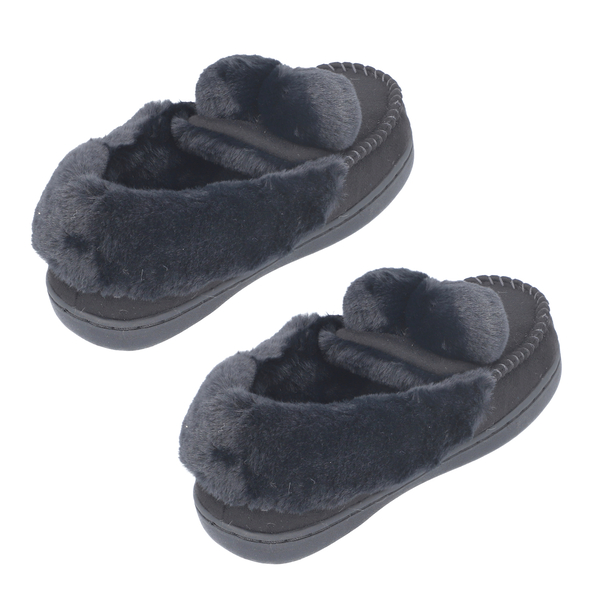 Soft and Comfy Anti-Slip Sole Rabbit Faux Fur Slippers (Size 3- 4) - Black