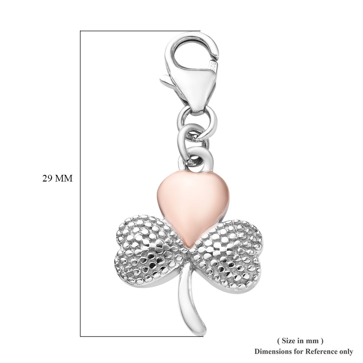 Shamrock Leaf Charm in Platinum and Rose Gold Plated 925 Sterling Silver
