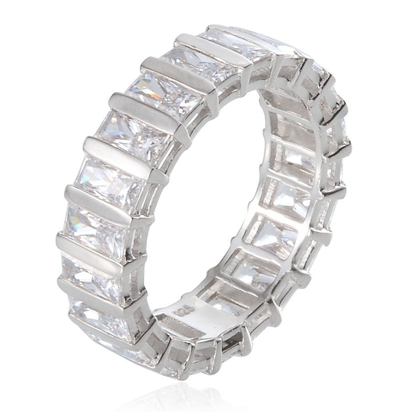 Lustro Stella - Platinum Overlay Sterling Silver (Bgt) Full Eternity Ring Made with Finest CZ