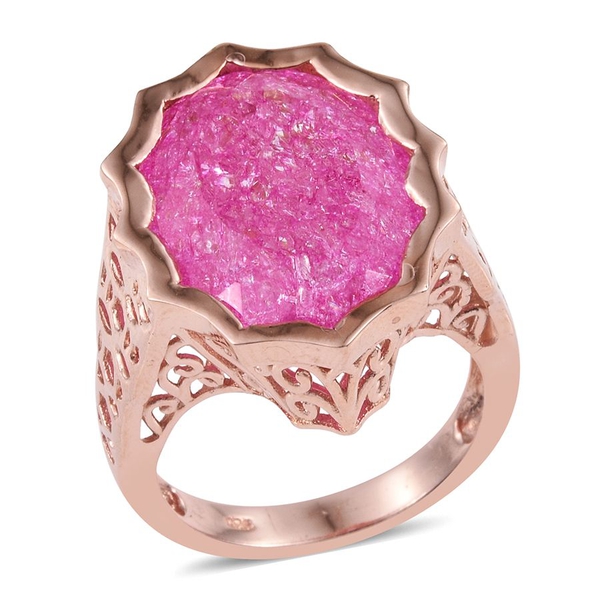 Hot Pink Crackled Quartz (Ovl) Ring in Rose Gold Overlay Sterling Silver 16.500 Ct. Silver wt 6.92 G