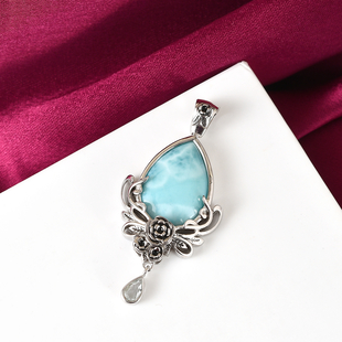 Sajen Silver CULTURAL FLAIR Collection - Larimar and Aquamarine Pendant in Platinum Overlay Sterling