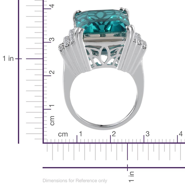 Capri Blue Quartz (Oct 24.50 Ct), White Topaz Ring in Platinum Overlay Sterling Silver 25.000 Ct.