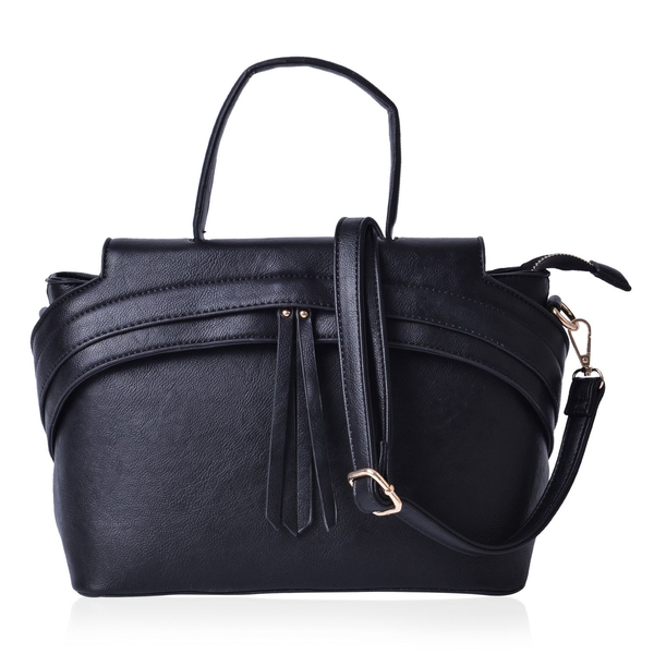 Black Colour Tote Bag with External Zipper Pocket and Adjustable and Removable Shoulder Strap (Size 