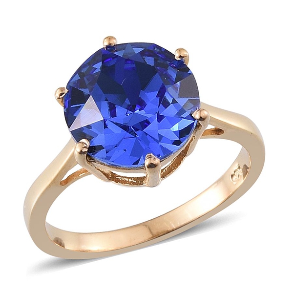 - Sapphire Colour Crystal (Rnd) Solitaire Ring in 14K Gold Overlay Sterling Silver 3.250 Ct.