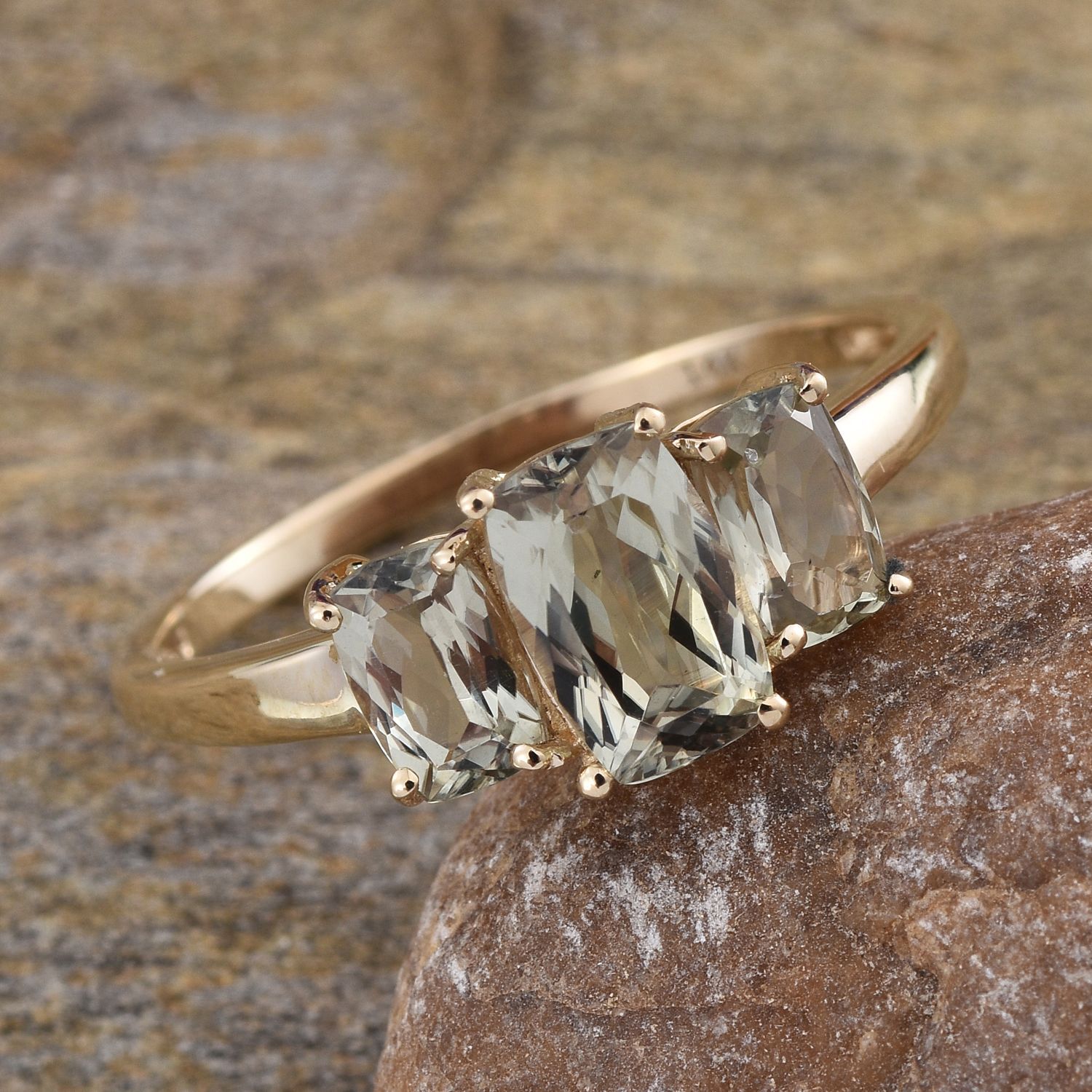 14K Y Gold Turkizite (Cush 1.00 Ct) 3 Stone Ring 2.000 Ct.
