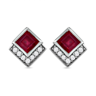 Cabo Delgado Ruby and Natural Cambodian Zircon Dangling Earrings (with Push Back) in Platinum Overla