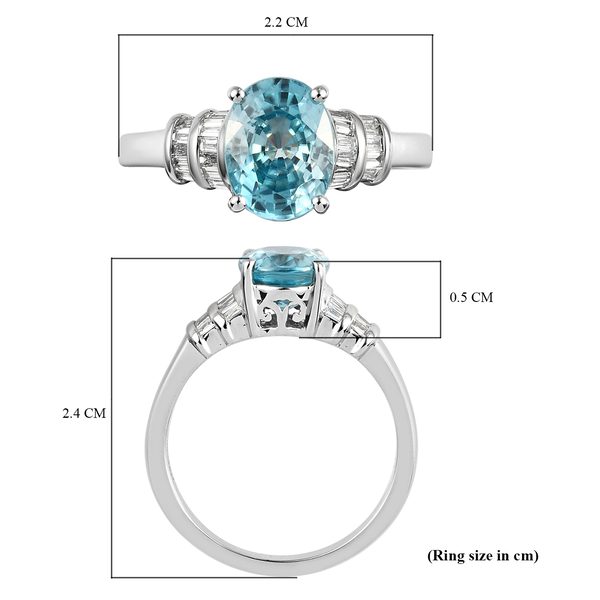 RHAPSODY 950 Platinum AAAA Ratanakiri Blue Zircon and Diamond (VS/E-F) Ring 3.93 Ct, Platinum wt. 5.20 Gms