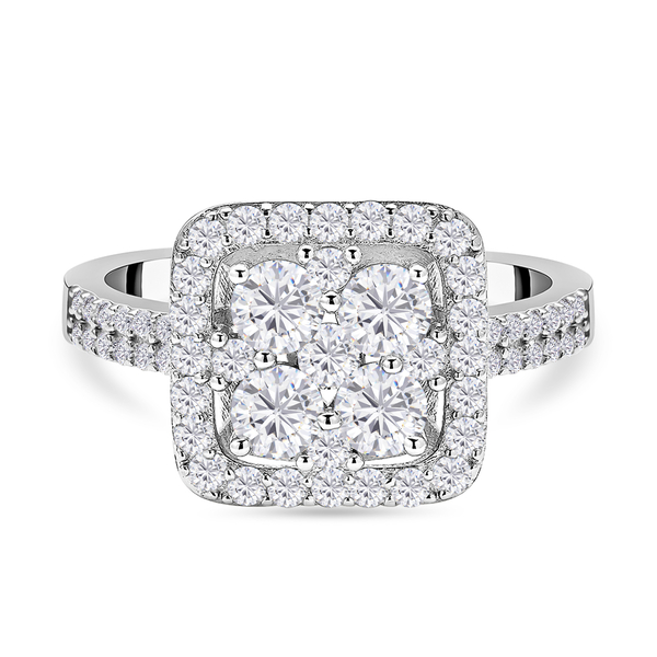 Moissanite Ring in Rhodium Overlay Sterling Silver 1.27 Ct.