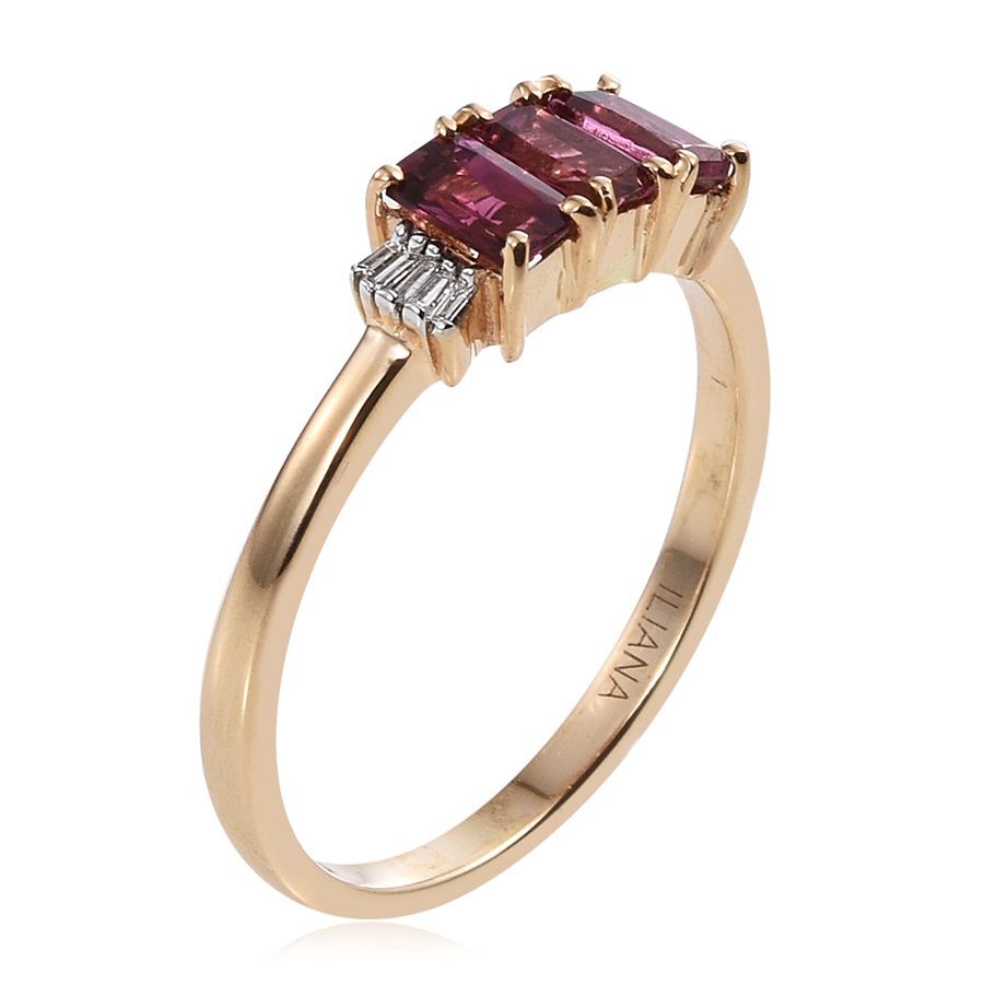 ILIANA 18K Y Gold Rare Pink Tourmaline (Oct), Diamond Ring 1.100 Ct.