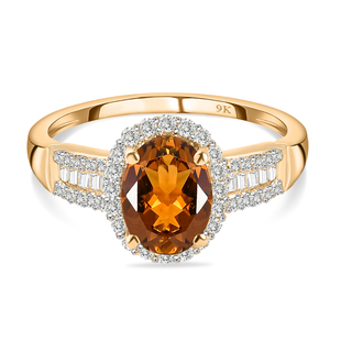 Monster Deal - 9K Yellow Gold Golden Tourmaline and Diamond Ring 1.48 Ct.