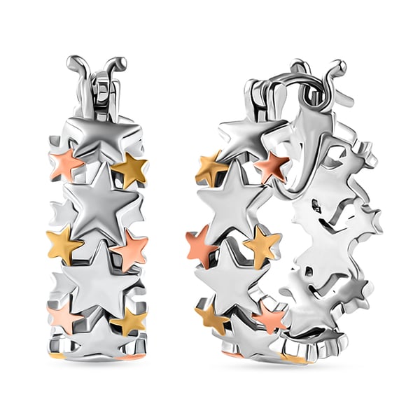 Tricolour Overlay Sterling Silver Star Earrings (With Clasp), Silver Wt. 5.80 Gms