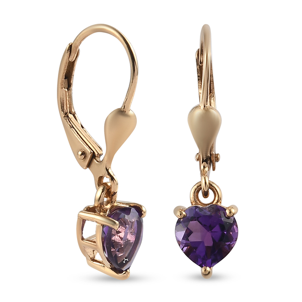 Amethyst Lever Back Earrings in 14K Gold Overlay Sterling Silver 1.42 Ct.