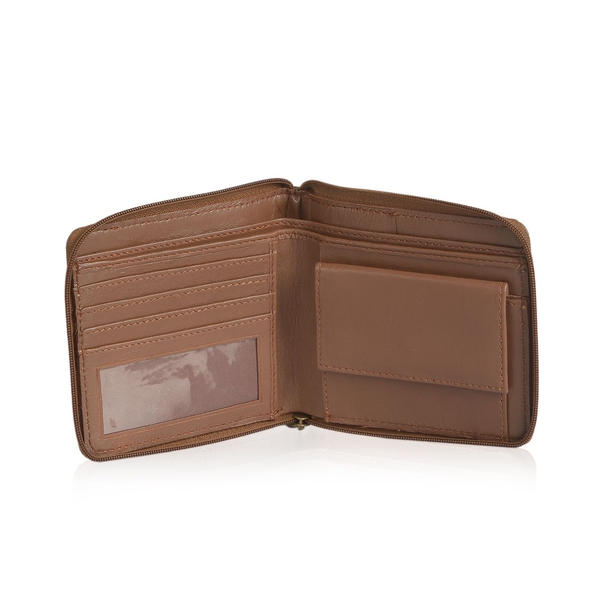 Genuine Leather Chocolate Colour RFID Zip Up Wallet (Size 11x9 Cm)