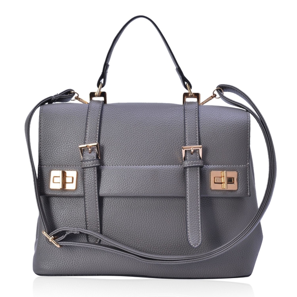 Grey Colour Crossbody Bag with Adjustable and Removable Shoulder Strap (Size 29.5x24x16.5 Cm)