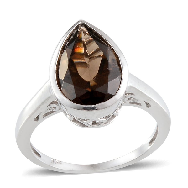 Brazillian Smoky Quartz (Pear) Solitaire Ring in Platinum Overlay Sterling Silver 4.250 Ct.