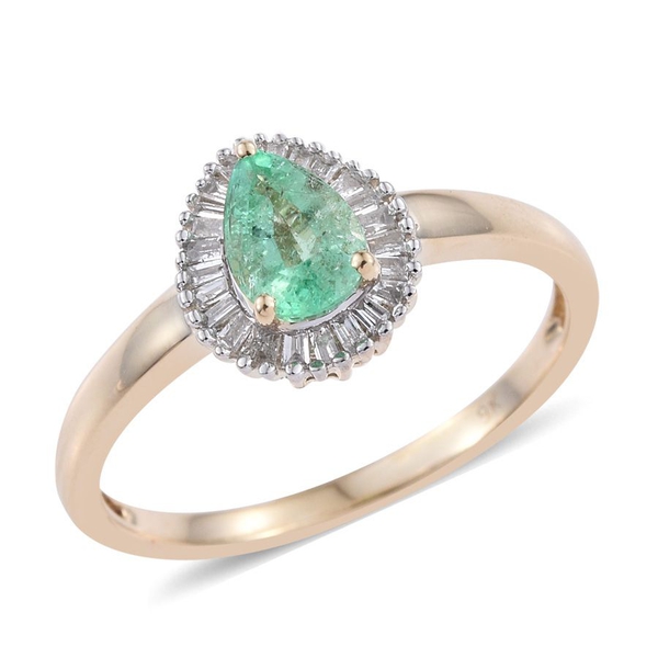 9K Y Gold Boyaca Colombian Emerald (Pear 0.65 Ct), Diamond Ring 0.850 Ct.