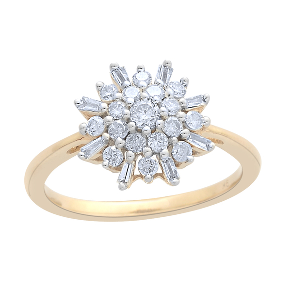 9K Yellow Gold 0.50 Carat Diamond Snowflake Ring SGL Certified I3 G-H.