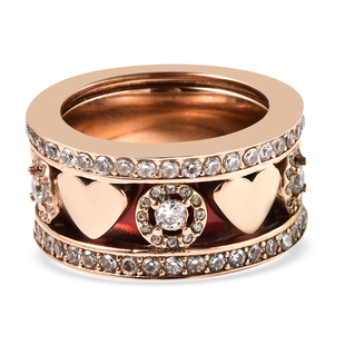 Set of 3 - Simulated Diamond Red Enamelled Band Ring in Rose Gold Tone