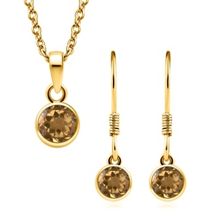 2 Piece Set - Citrine Pendant and Hook Earrings in 14K Gold Overlay Sterling Silver With Stainless S