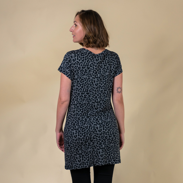 Tamsy Leopard Pattern Round Neck Tshirt (Size S) - Dark Grey