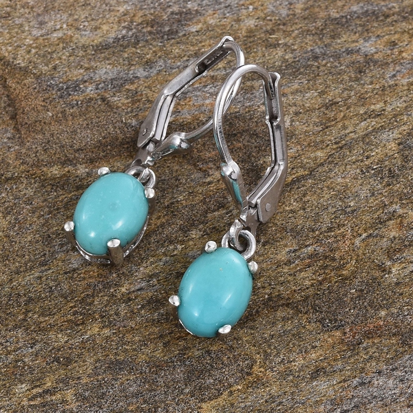 Sonoran Turquoise (Ovl) Lever Back Earrings in Platinum Overlay Sterling Silver 2.000 Ct.