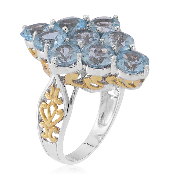 Sky Blue Topaz (Rnd) Ring in Rhodium Plated Sterling Silver 13.000 Ct. Silver wt 7.25 Gms.