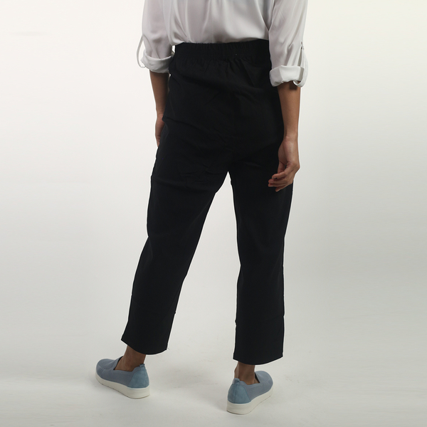 Pure and Natural Fully Elasticated Waist Trousers with Flower in Black